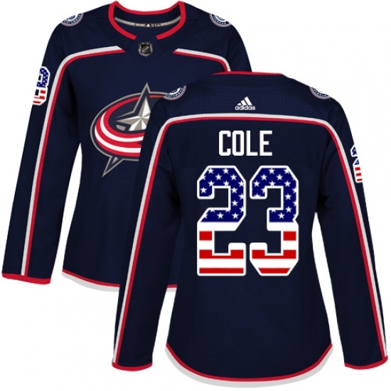 Women's Adidas Columbus Blue Jackets #23 Ian Cole Authentic Navy Blue USA Flag Fashion NHL Jersey Women's Adidas Columbus Blue Jackets #23 Ian Cole Authentic Navy Blue USA Flag Fashion NHL Jersey