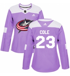 Women's Adidas Columbus Blue Jackets #23 Ian Cole Authentic Purple Fights Cancer Practice NHL Jersey