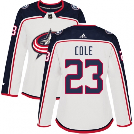 Women's Adidas Columbus Blue Jackets #23 Ian Cole Authentic White Away NHL Jersey Women's Adidas Columbus Blue Jackets #23 Ian Cole Authentic White Away NHL Jersey