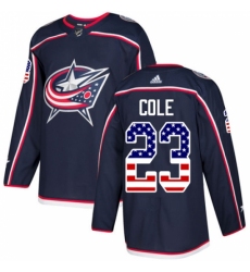 Youth Adidas Columbus Blue Jackets #23 Ian Cole Authentic Navy Blue USA Flag Fashion NHL Jersey