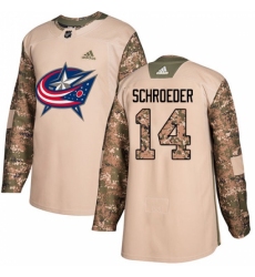 Men's Adidas Columbus Blue Jackets #14 Jordan Schroeder Authentic Camo Veterans Day Practice NHL Jersey