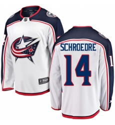 Men's Columbus Blue Jackets #14 Jordan Schroeder Fanatics Branded White Away Breakaway NHL Jersey