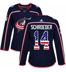 Women's Adidas Columbus Blue Jackets #14 Jordan Schroeder Authentic Navy Blue USA Flag Fashion NHL Jersey
