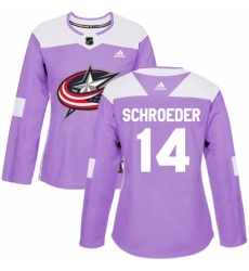 Women's Adidas Columbus Blue Jackets #14 Jordan Schroeder Authentic Purple Fights Cancer Practice NHL Jersey