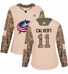 Women's Adidas Columbus Blue Jackets #11 Matt Calvert Authentic Camo Veterans Day Practice NHL Jersey