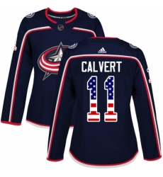 Women's Adidas Columbus Blue Jackets #11 Matt Calvert Authentic Navy Blue USA Flag Fashion NHL Jersey
