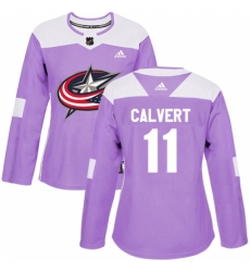 Women's Adidas Columbus Blue Jackets #11 Matt Calvert Authentic Purple Fights Cancer Practice NHL Jersey