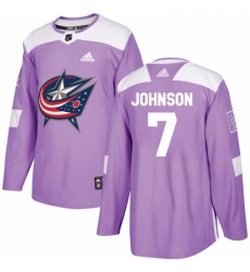 Men's Adidas Columbus Blue Jackets #7 Jack Johnson Authentic Purple Fights Cancer Practice NHL Jersey