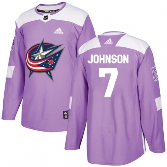 Men's Adidas Columbus Blue Jackets #7 Jack Johnson Authentic Purple Fights Cancer Practice NHL Jersey Men's Adidas Columbus Blue Jackets #7 Jack Johnson Authentic Purple Fights Cancer Practice NHL Jersey