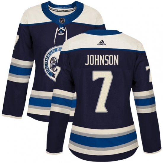 Women's Adidas Columbus Blue Jackets #7 Jack Johnson Authentic Navy Blue Alternate NHL Jersey Women's Adidas Columbus Blue Jackets #7 Jack Johnson Authentic Navy Blue Alternate NHL Jersey