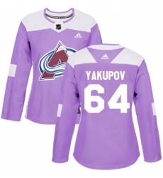 Women's Adidas Colorado Avalanche #64 Nail Yakupov Authentic Purple Fights Cancer Practice NHL Jersey