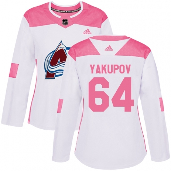 Women's Adidas Colorado Avalanche #64 Nail Yakupov Authentic White/Pink Fashion NHL Jersey Women's Adidas Colorado Avalanche #64 Nail Yakupov Authentic White/Pink Fashion NHL Jersey