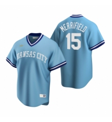 Men's Nike Kansas City Royals #15 Whit Merrifield Light Blue Cooperstown Collection Road Stitched Baseball Jersey