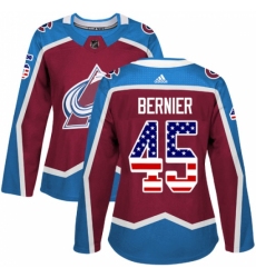 Women's Adidas Colorado Avalanche #45 Jonathan Bernier Authentic Burgundy Red USA Flag Fashion NHL Jersey