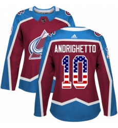 Women's Adidas Colorado Avalanche #10 Sven Andrighetto Authentic Burgundy Red USA Flag Fashion NHL Jersey