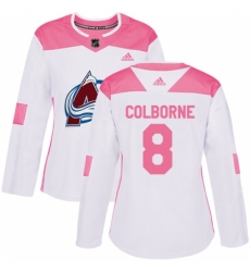 Women's Adidas Colorado Avalanche #8 Joe Colborne Authentic White/Pink Fashion NHL Jersey