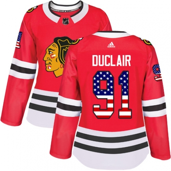 Women's Adidas Chicago Blackhawks #91 Anthony Duclair Authentic Red USA Flag Fashion NHL Jersey Women's Adidas Chicago Blackhawks #91 Anthony Duclair Authentic Red USA Flag Fashion NHL Jersey