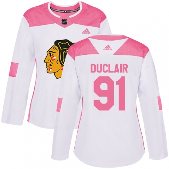 Women's Adidas Chicago Blackhawks #91 Anthony Duclair Authentic White Pink Fashion NHL Jersey Women's Adidas Chicago Blackhawks #91 Anthony Duclair Authentic White Pink Fashion NHL Jersey