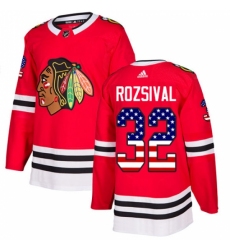 Men's Adidas Chicago Blackhawks #32 Michal Rozsival Authentic Red USA Flag Fashion NHL Jersey