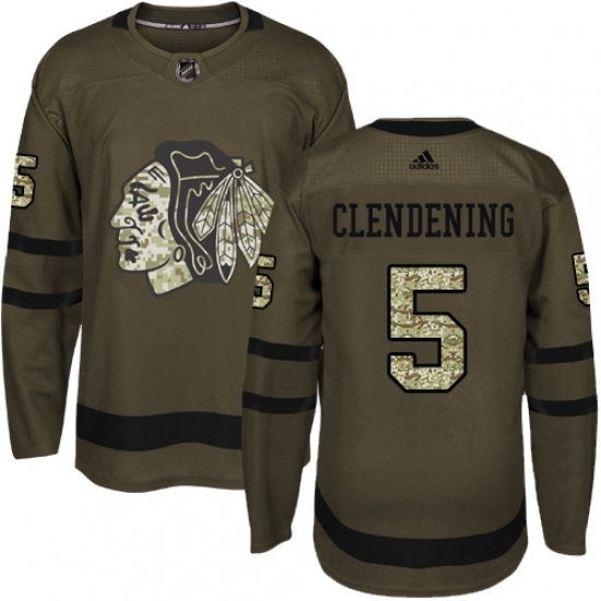 Men's Adidas Chicago Blackhawks #5 Adam Clendening Authentic Green Salute to Service NHL Jersey Men's Adidas Chicago Blackhawks #5 Adam Clendening Authentic Green Salute to Service NHL Jersey