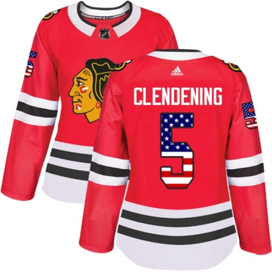 Women's Adidas Chicago Blackhawks #5 Adam Clendening Authentic Red USA Flag Fashion NHL Jersey Women's Adidas Chicago Blackhawks #5 Adam Clendening Authentic Red USA Flag Fashion NHL Jersey