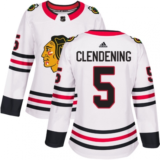 Women's Adidas Chicago Blackhawks #5 Adam Clendening Authentic White Away NHL Jersey Women's Adidas Chicago Blackhawks #5 Adam Clendening Authentic White Away NHL Jersey