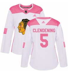 Women's Adidas Chicago Blackhawks #5 Adam Clendening Authentic White Pink Fashion NHL Jersey Women's Adidas Chicago Blackhawks #5 Adam Clendening Authentic White Pink Fashion NHL Jersey
