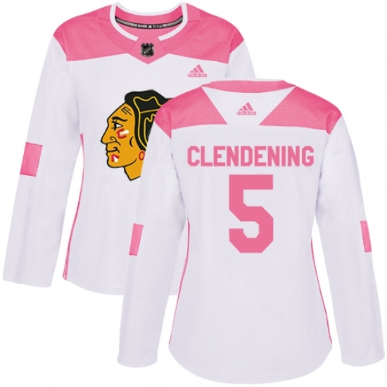 Women's Adidas Chicago Blackhawks #5 Adam Clendening Authentic White Pink Fashion NHL Jersey Women's Adidas Chicago Blackhawks #5 Adam Clendening Authentic White Pink Fashion NHL Jersey