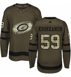 Men's Adidas Carolina Hurricanes #59 Janne Kuokkanen Authentic Green Salute to Service NHL Jersey