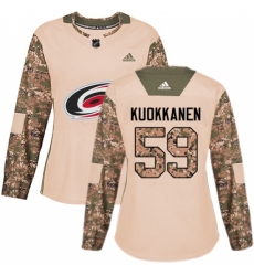 Women's Adidas Carolina Hurricanes #59 Janne Kuokkanen Authentic Camo Veterans Day Practice NHL Jersey