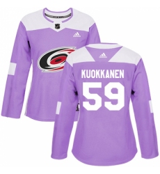 Women's Adidas Carolina Hurricanes #59 Janne Kuokkanen Authentic Purple Fights Cancer Practice NHL Jersey