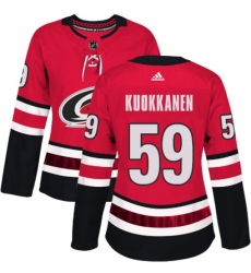 Women's Adidas Carolina Hurricanes #59 Janne Kuokkanen Authentic Red Home NHL Jersey
