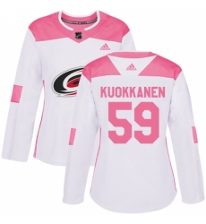 Women's Adidas Carolina Hurricanes #59 Janne Kuokkanen Authentic White/Pink Fashion NHL Jersey