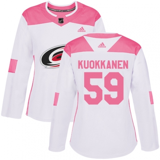 Women's Adidas Carolina Hurricanes #59 Janne Kuokkanen Authentic White/Pink Fashion NHL Jersey Women's Adidas Carolina Hurricanes #59 Janne Kuokkanen Authentic White/Pink Fashion NHL Jersey
