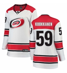 Women's Carolina Hurricanes #59 Janne Kuokkanen Authentic White Away Fanatics Branded Breakaway NHL Jersey