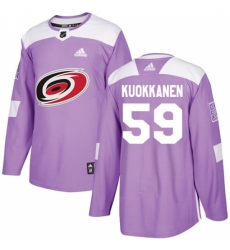Youth Adidas Carolina Hurricanes #59 Janne Kuokkanen Authentic Purple Fights Cancer Practice NHL Jersey