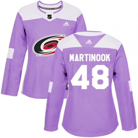 Women's Adidas Carolina Hurricanes #48 Jordan Martinook Authentic Purple Fights Cancer Practice NHL Jersey Women's Adidas Carolina Hurricanes #48 Jordan Martinook Authentic Purple Fights Cancer Practice NHL Jersey