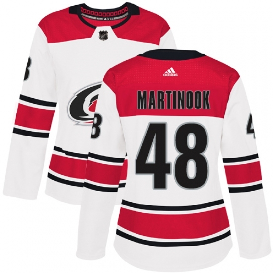 Women's Adidas Carolina Hurricanes #48 Jordan Martinook Authentic White Away NHL Jersey Women's Adidas Carolina Hurricanes #48 Jordan Martinook Authentic White Away NHL Jersey