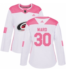 Women's Adidas Carolina Hurricanes #30 Cam Ward Authentic White/Pink Fashion NHL Jersey