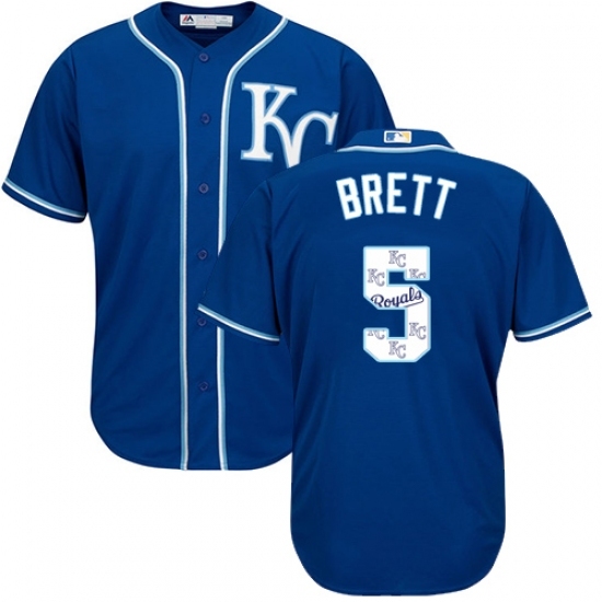 Men's Majestic Kansas City Royals #5 George Brett Authentic Blue Team Logo Fashion Cool Base MLB Jersey Men's Majestic Kansas City Royals #5 George Brett Authentic Blue Team Logo Fashion Cool Base MLB Jersey
