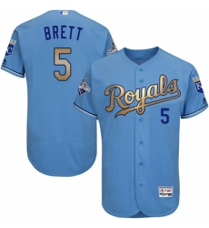 Men's Majestic Kansas City Royals #5 George Brett Authentic Light Blue 2015 World Series Champions Gold Program FlexBase MLB Jersey Men's Majestic Kansas City Royals #5 George Brett Authentic Light Blue 2015 World Series Champions Gold Program FlexBase MLB Jersey