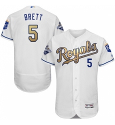 Men's Majestic Kansas City Royals #5 George Brett Authentic White 2015 World Series Champions Gold Program FlexBase MLB Jersey Men's Majestic Kansas City Royals #5 George Brett Authentic White 2015 World Series Champions Gold Program FlexBase MLB Jersey