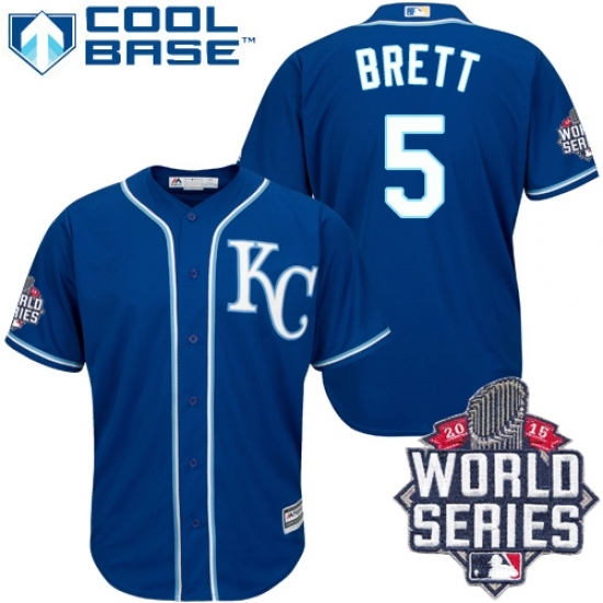 Men's Majestic Kansas City Royals #5 George Brett Replica Blue Alternate 2 Cool Base 2015 World Series Patch MLB Jersey Men's Majestic Kansas City Royals #5 George Brett Replica Blue Alternate 2 Cool Base 2015 World Series Patch MLB Jersey
