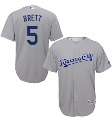 Men's Majestic Kansas City Royals #5 George Brett Replica Grey Road Cool Base MLB Jersey