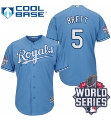 Men's Majestic Kansas City Royals #5 George Brett Replica Light Blue Alternate 1 Cool Base 2015 World Series Patch MLB Jersey Men's Majestic Kansas City Royals #5 George Brett Replica Light Blue Alternate 1 Cool Base 2015 World Series Patch MLB Jersey