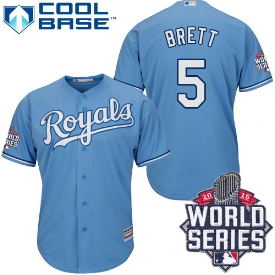 Men's Majestic Kansas City Royals #5 George Brett Replica Light Blue Alternate 1 Cool Base 2015 World Series Patch MLB Jersey Men's Majestic Kansas City Royals #5 George Brett Replica Light Blue Alternate 1 Cool Base 2015 World Series Patch MLB Jersey