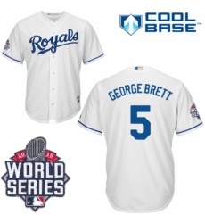 Men's Majestic Kansas City Royals #5 George Brett Replica White Home Cool Base 2015 World Series Patch MLB Jersey Men's Majestic Kansas City Royals #5 George Brett Replica White Home Cool Base 2015 World Series Patch MLB Jersey