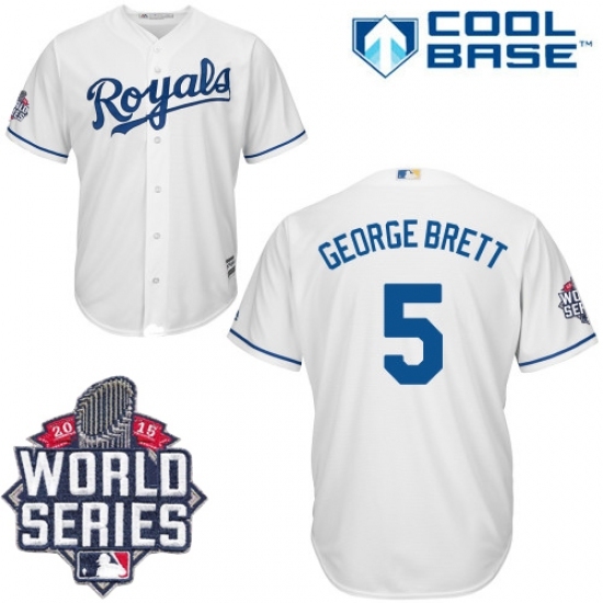 Men's Majestic Kansas City Royals #5 George Brett Replica White Home Cool Base 2015 World Series Patch MLB Jersey Men's Majestic Kansas City Royals #5 George Brett Replica White Home Cool Base 2015 World Series Patch MLB Jersey
