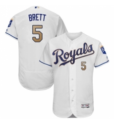 Men's Majestic Kansas City Royals #5 George Brett White Home Flex Base Authentic MLB Jersey