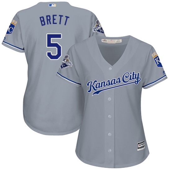 Women's Majestic Kansas City Royals #5 George Brett Replica Grey Road Cool Base MLB Jersey Women's Majestic Kansas City Royals #5 George Brett Replica Grey Road Cool Base MLB Jersey